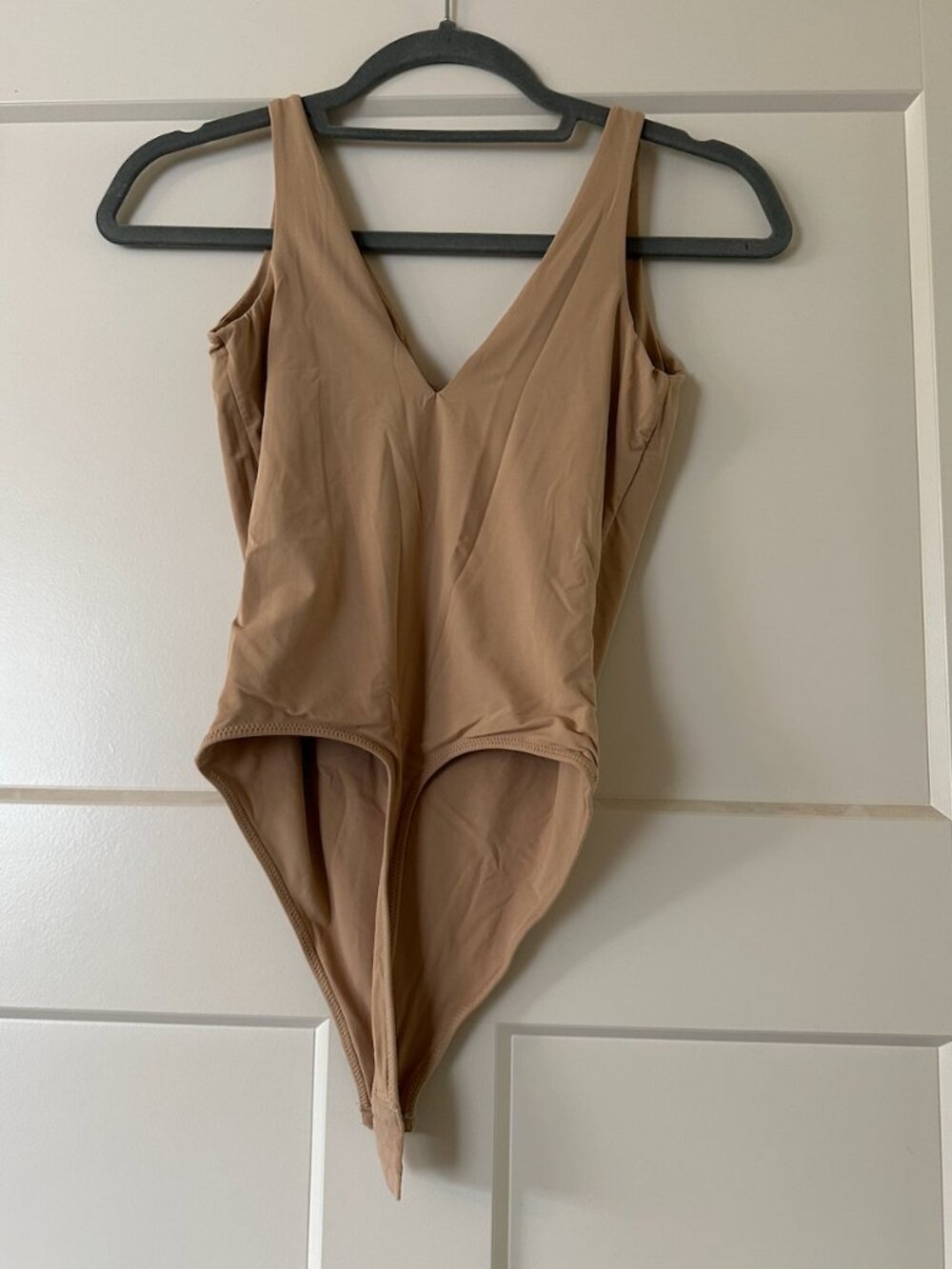 SUUKSESS Women Thong Bodysuit Sexy V Neck Backless Sleeveless Tank Top Tan